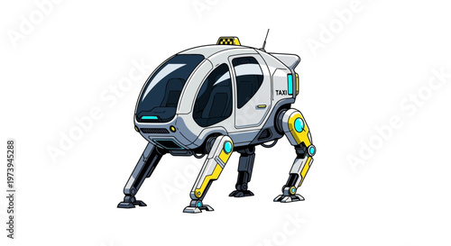 Futuristic AI-powered robot taxi concept on white background