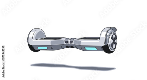Modern white self balancing electric scooter hovering on white background