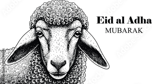 Eid Al Adha Mubarak Hand Drawn Sheep Sketch Vector Illustration