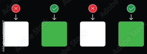 Set of green check mark and red cross icons with square boxes