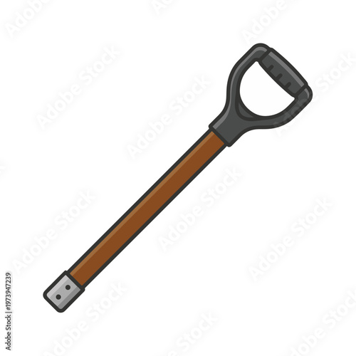 A cartoon-style illustration of a shovel handle with a D-shaped grip and a reinforced end.