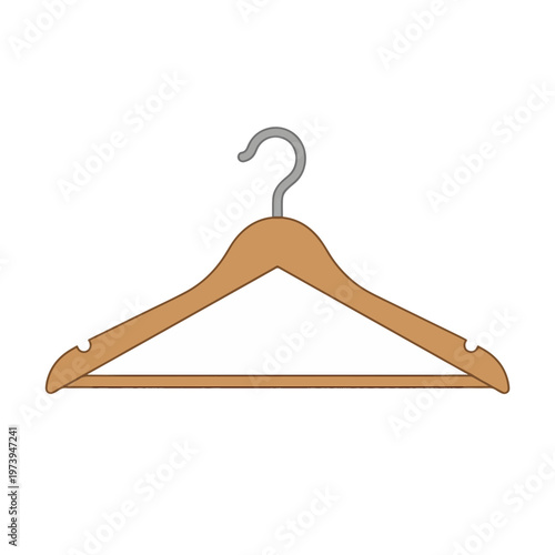 A wooden clothes hanger with a silver hook, set against a white background.