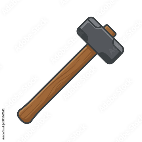 A cartoon-style illustration of a sledgehammer with a dark gray head and a brown wooden handle, isolated on a white background.