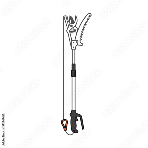 A pole pruner with a saw attachment, featuring a pulley system and ergonomic handle for extended reach pruning of trees and branches.