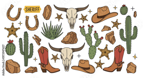 Wild West Cowboy and Desert Elements Collection.