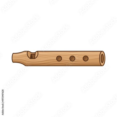 A wooden recorder-like flute with finger holes and a mouthpiece.