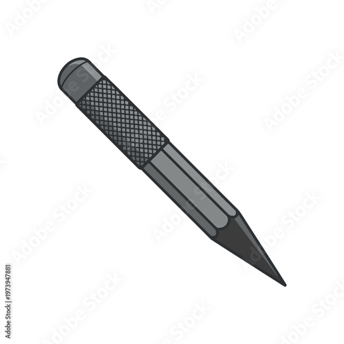 A gray cartoon pencil with a textured grip and an eraser end, pointing diagonally down and to the right on a white background.