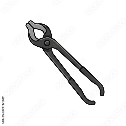 A cartoon-style illustration of a pair of black blacksmith tongs with curved handles, on a white background.