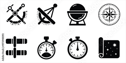 Foto Nautical Navigation and Timekeeping Instruments Icons SetTitle:Nautical navigati