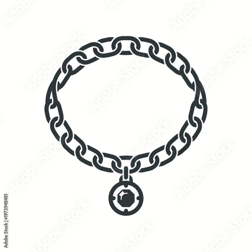 Simple flat icon of a dark gray chain necklace or collar with a round pendant featuring a faceted gem-like design, set against a white background.