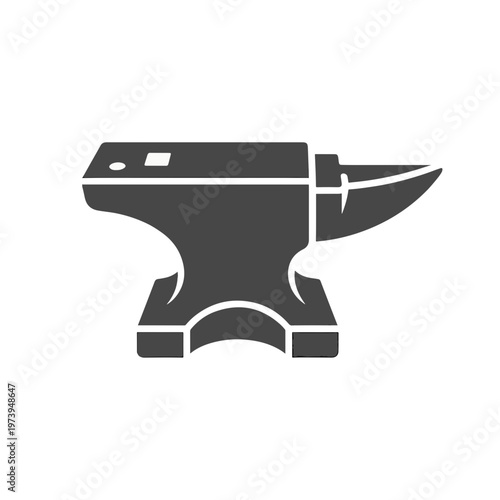 A simple, dark grey silhouette icon of a blacksmith's anvil, featuring its flat face, pointed horn, and sturdy base on a white background.