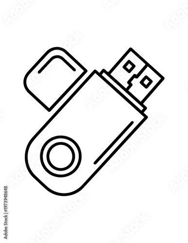 Outline icon of a usb flash drive with cap removed back up usb stick thumb drive pen drive flash memory data storage device line art black and white