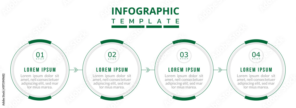 Fototapeta premium Four Circular Steps Process Infographic, Modern Workflow Cycle Design, Clean Business Timeline Illustration, Minimal Flat Vector Layout