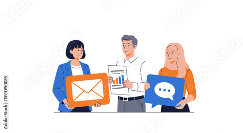 People holding communication digital signs.