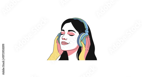 Woman wearing headphones and listening music.