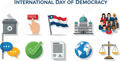 International Day of Democracy vector icons and illustrations celebrating civic engagement and freedom