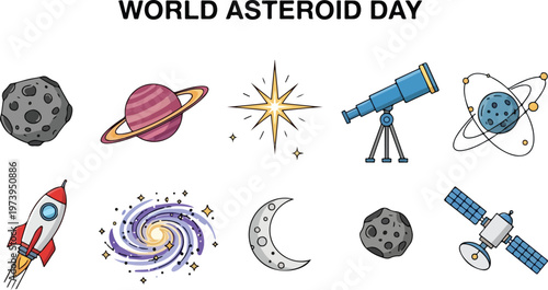 Collection of astronomical objects and related space exploration imagery for World Asteroid Day