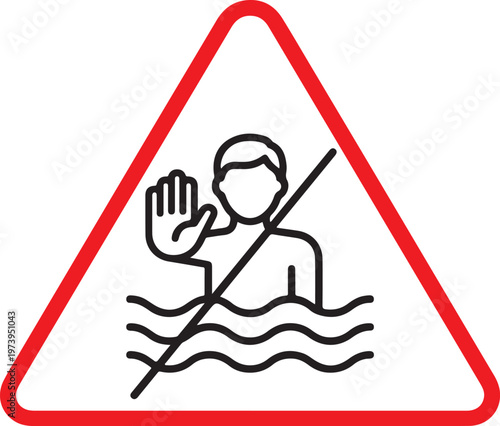 No Swimming Warning Sign, Prohibited Water Area Symbol, Danger and Caution Icon for Swimmers