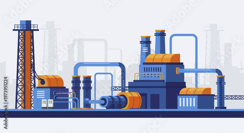 Industrial factory with pipes and machinery for production.