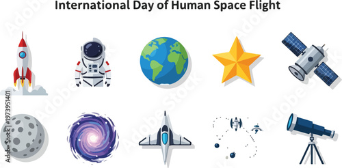 Celebrating International Day of Human Space Flight with Astronauts, Rockets, Planets, and Stars
