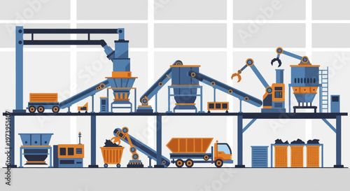 Industrial recycling plant with machinery and trucks.