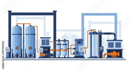 Industrial Water Treatment Plant Equipment Illustration.