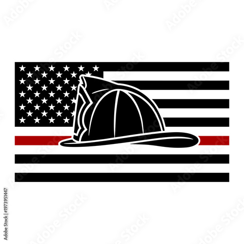 Firefighter Helmet with American Flag Thin Red Line Silhouette