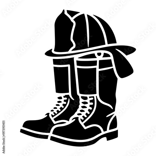 Firefighter Boots with Helmet Memorial Silhouette