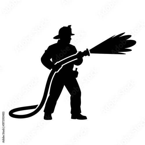 Firefighter Spraying Hose Silhouette