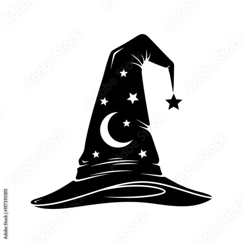 Black magic hat with stars.