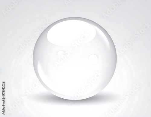 A translucent, spherical shape with subtle highlights, casting a soft shadow on a gradient white background, suggesting a clean aesthetic