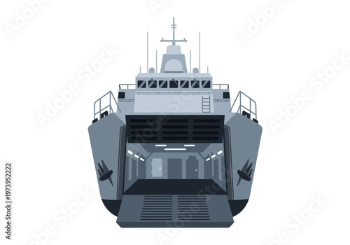 Modern Naval Ship Front View Illustration.