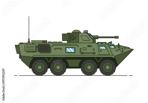 Modern Armored Personnel Carrier Military Vehicle Illustration.