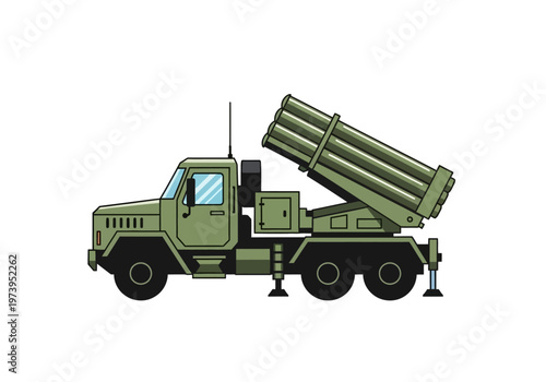 Canvas Print Military Rocket Launcher Vehicle Illustration.