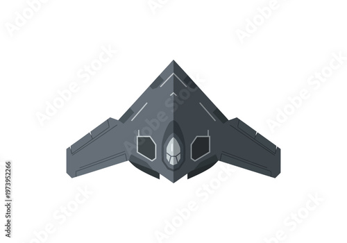 Modern Stealth Bomber Aircraft Top View Illustration.