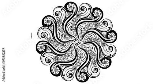 Photos Intricate black and white swirling mandala design.