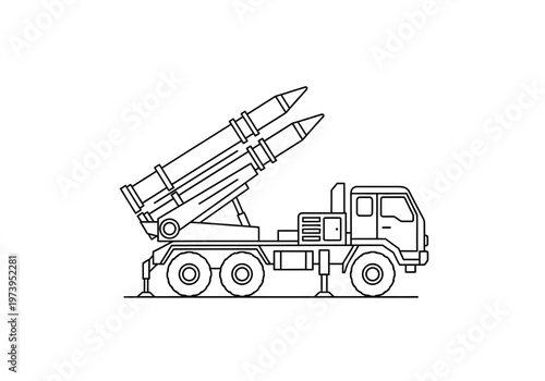 Military Rocket Launcher Truck Vehicle Illustration.