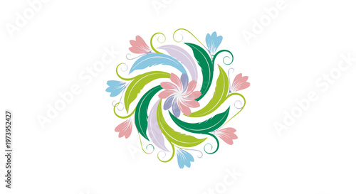 Colorful floral design with swirling patterns.