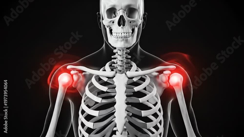 Animated Human Skeleton Highlighting Shoulder and Elbow Joints with Red Glowing Effect Demonstrating Joint Areas