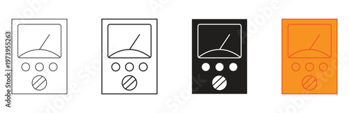 a set of different colored analog meter and gauge icons representing measurement and electrical testing equipment for science and technology projects