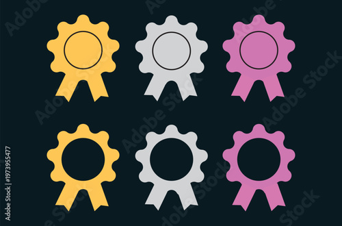 1st, 2nd, 3rd awards medal badge.Triad of victory emblems, artistic representation of gold, silver, and bronze prestige for elite competitive rankings.
