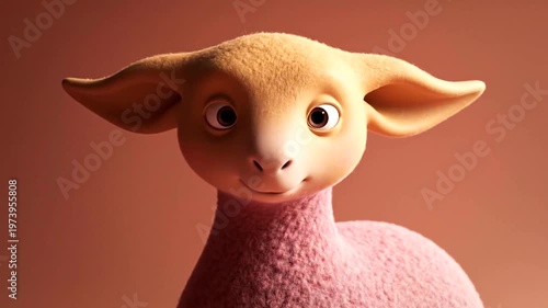 Animated pink sheep cartoon character.