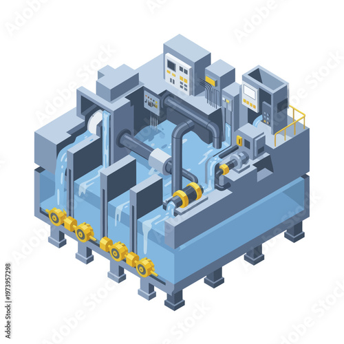 Industrial Water Treatment Plant Isometric Illustration.