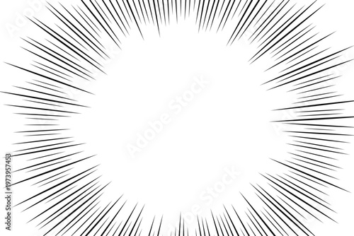 モノクロの集中線の背景イラスト 効果線　サンバースト