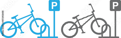 Bicycle parking vector illustration, bike and parking sign with letter P.