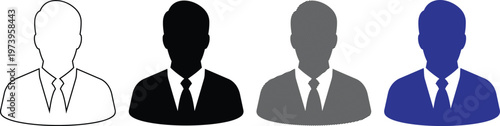 Businessman vector illustration in various styles, depicting professional avatar or user profile.