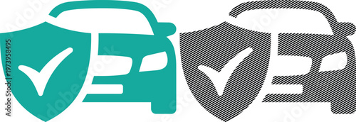 Car insurance and vehicle security shield with check mark symbol vector illustration.