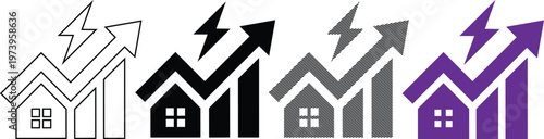 Energy price increase with house and lightning bolt vector illustration.