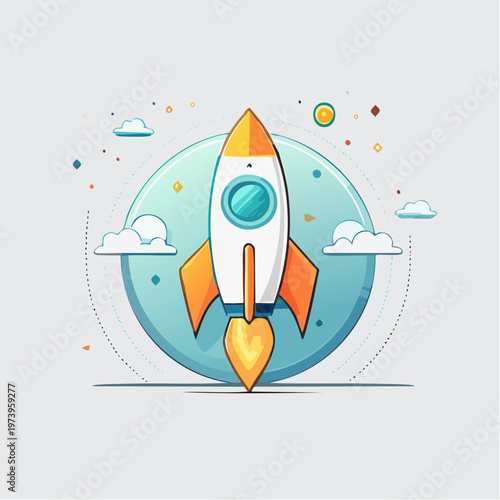 Vibrant graphic of a spaceship ascending, depicting progress, ambition, and new ventures