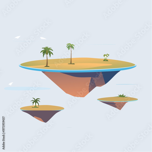 Whimsical floating islands drift peacefully in an ethereal sky, a serene and imaginative landscape concept